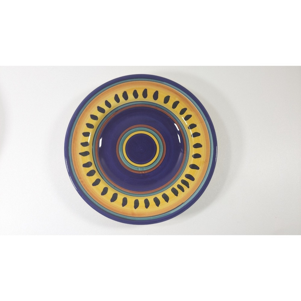 Set of 4 Pier 1 ITALIAN SWIRL 9 1/2" Bowl Earthenware Hand Painted Yellow Navy - Picture 3 of 7